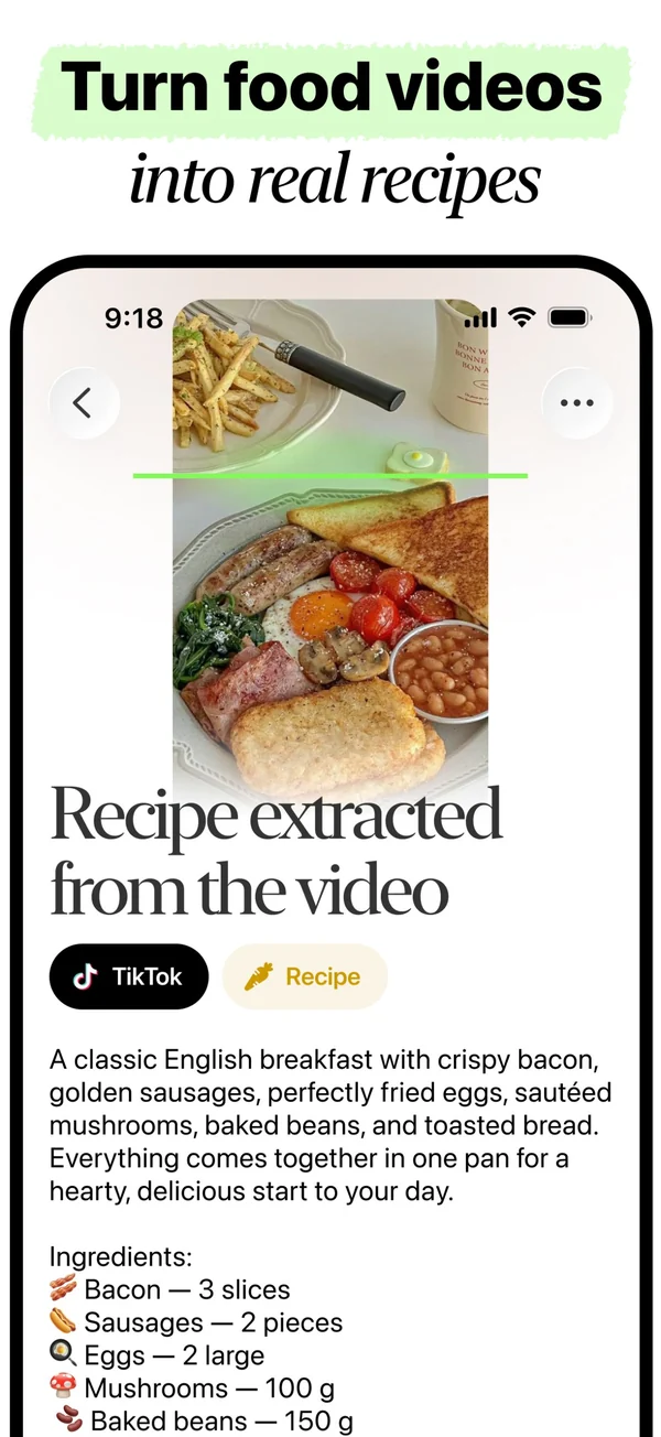 Turn food videos into real recipes